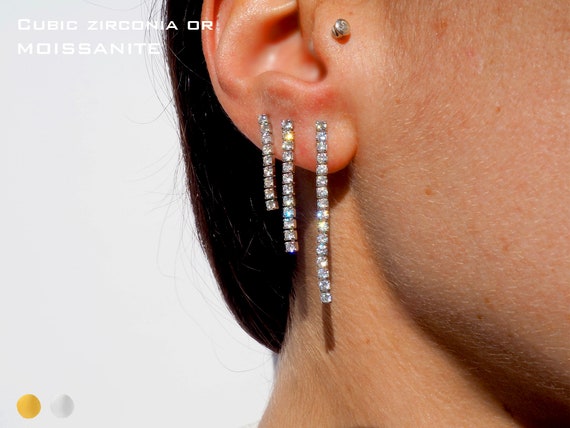 Sterling Silver Turquoise CZ Long Bar Dangle Earrings Sterling Silver Turquoise CZ Long Bar Dangle Earrings