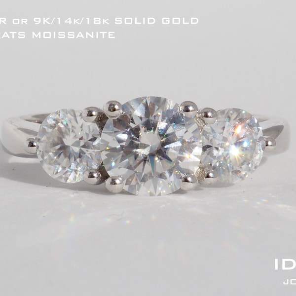 2 carats diamond trilogy ring. Three stone diamond ring. Sterling silver moissanite ring. Lab created diamond engagement ring. Trellis ring