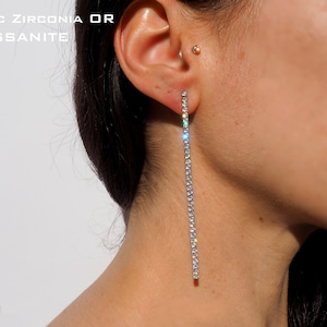 Sterling silver extra long earrings. Shoulder duster earrings. Line tennis earrings. CZ/Diamond bar earrings. Dainty & modern bridal earring