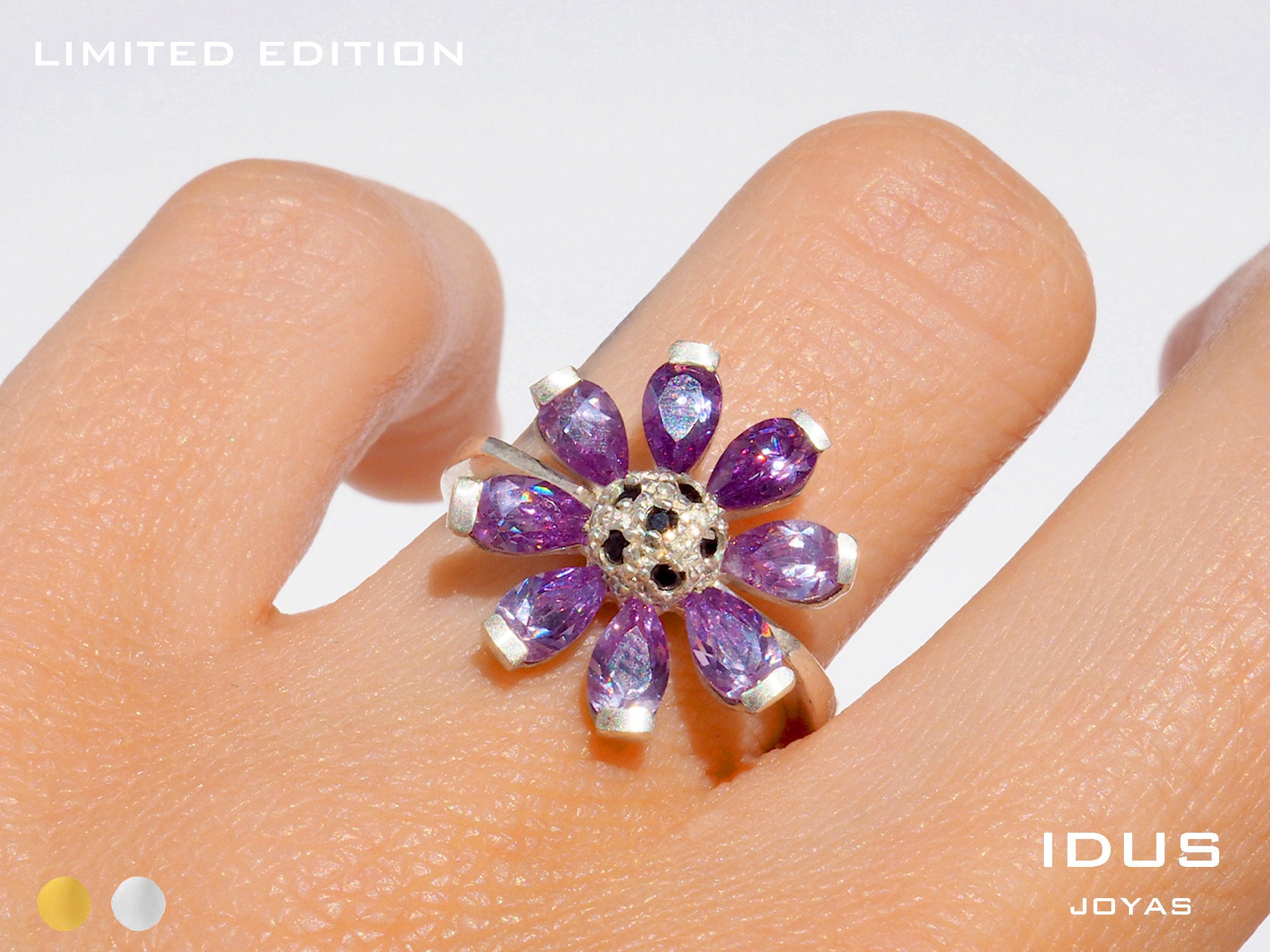 Purple diamond flower ring clearance