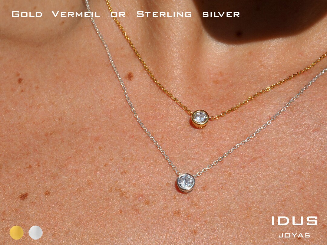 Floating Diamond Necklace. Diamond Solitaire Necklace. Tiny Diamond ...