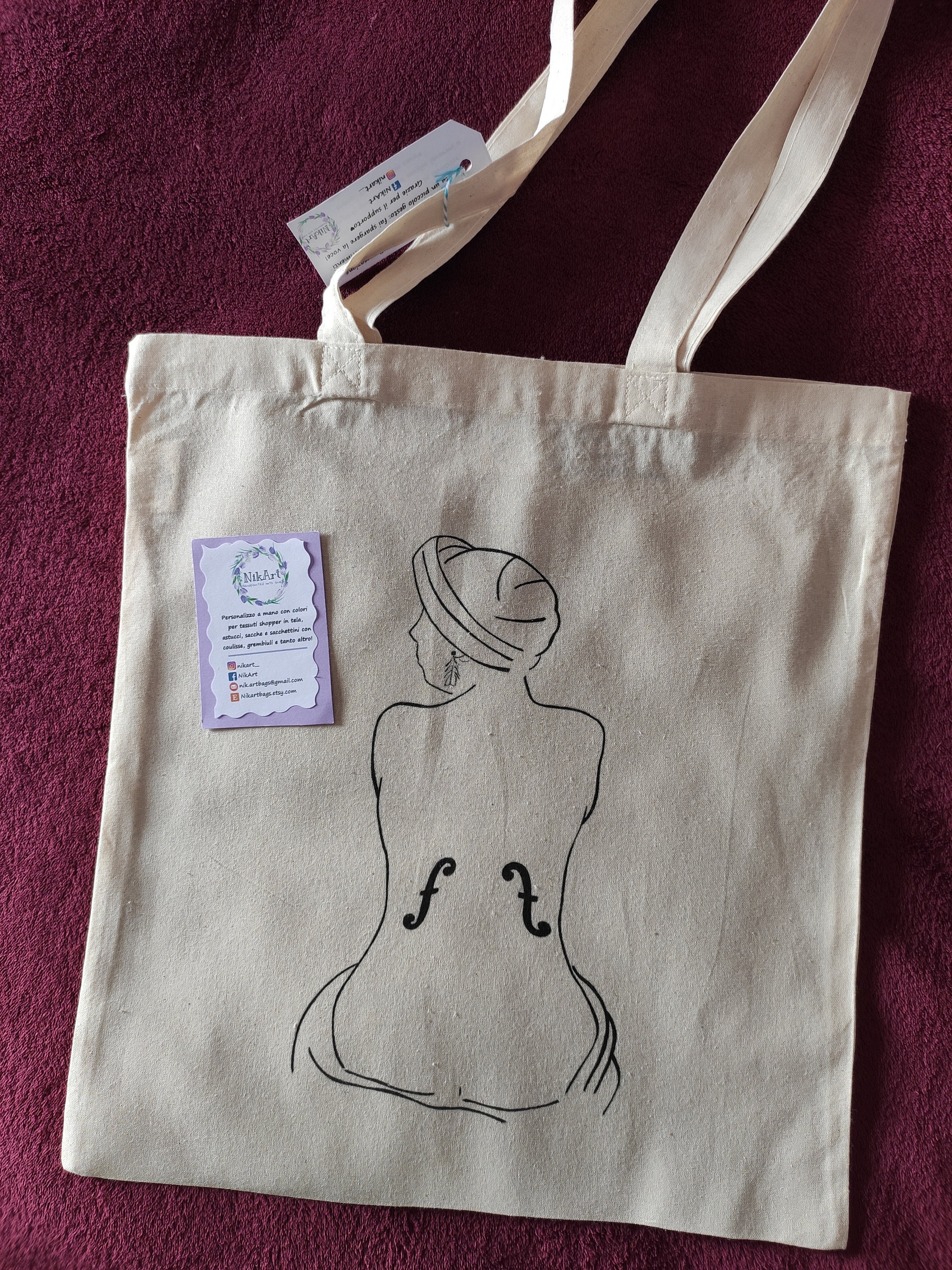 Borsa di tela dipinta a mano MAN RAY Le violon d Ingres Idea