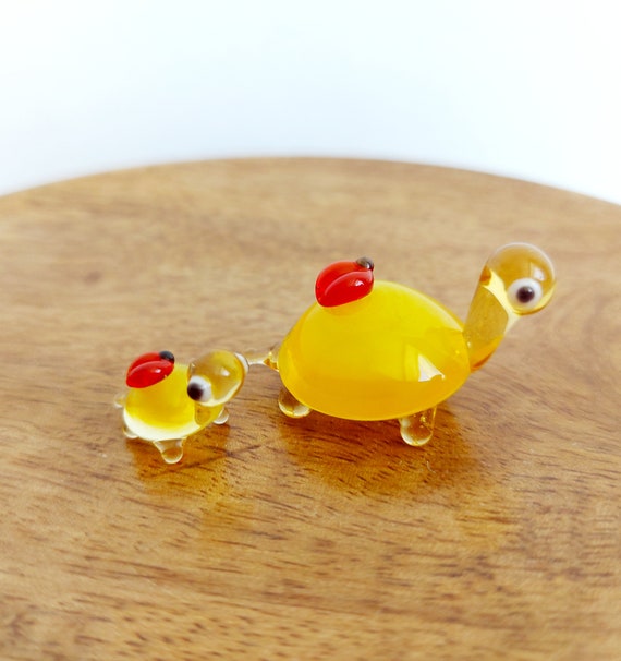 Miniature Glass Figurines Tiny Glass Yellow Turtle With Etsy