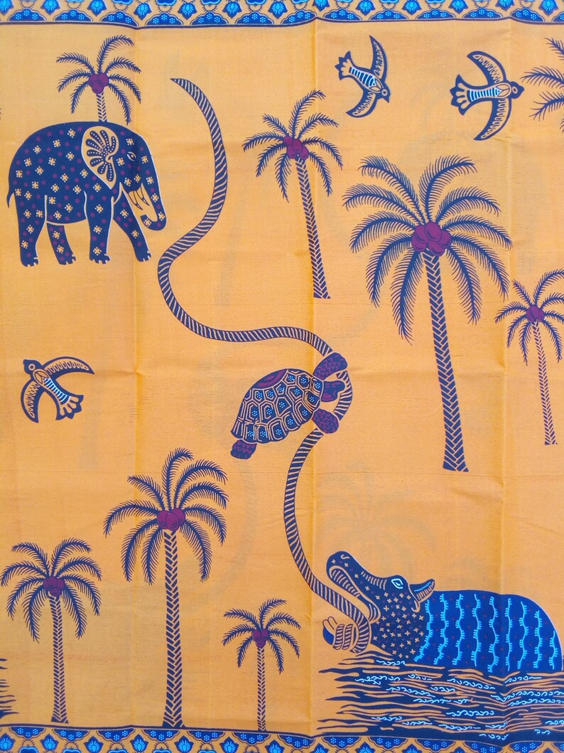 African animals fabric,African animals print,Elephant,Crocodile,Birds,Turtles,Trees,African Fabric by the yard,African animal wall art