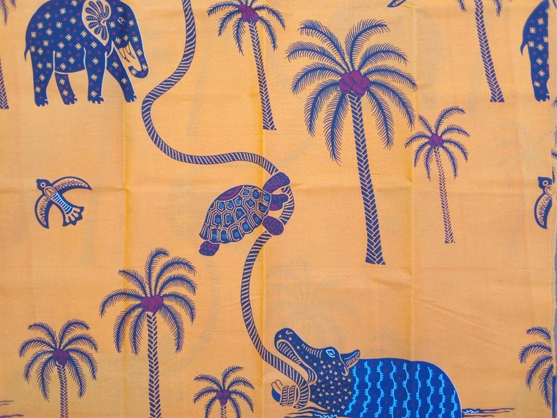 African animals fabric,African animals print,Elephant,Crocodile,Birds,Turtles,Trees,African Fabric by the yard,African animal wall art
