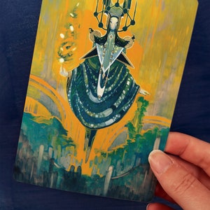 Kunstkaart "King of Pentacles" - tarotkaart met buitenaardse art nouveau-stijl