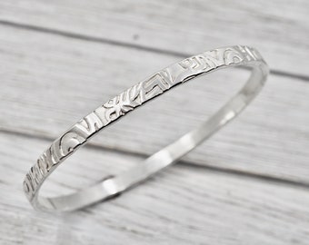 Floral silver bangle | Wide silver bangle with floral embossing | Handmade silver jewellery | Sterling silver bangle | Gift for her