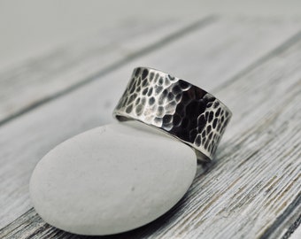 Wide hammered silver ring | Mens wide band | Mens Ring | Oxidised silver ring | Wide hammered silver ring | Unisex ring