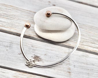 Silver torque bracelet with copper ends | Sterling silver and pure copper cuff | Handmade in Perth, Australia