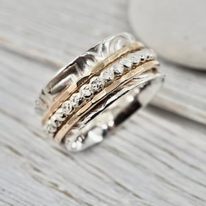 Spinner ring | Fidget ring | Anxiety ring | Sterling silver spinner ring | Silver and gold ring | Perfect gift for her | Gift for wife