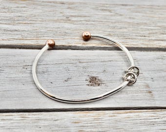 Silver torque bracelet with copper ends | Sterling silver and pure copper cuff | Handmade in Perth, Australia