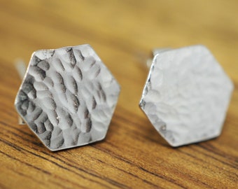 Textured hexagon silver studs | Sterling silver earrings | Handmade silver jewellery | Gift for her | Mothers day gift  | Gift for mum