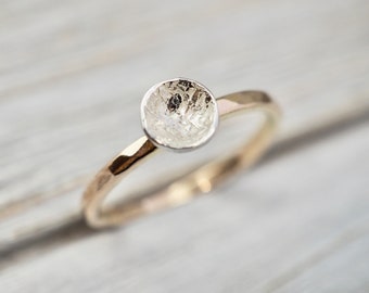 2mm gold ring with silver dome | Gold-fill stacking ring | Hammered gold band | Gold ring | 14K gold fill jewellery | Handmade jewellery