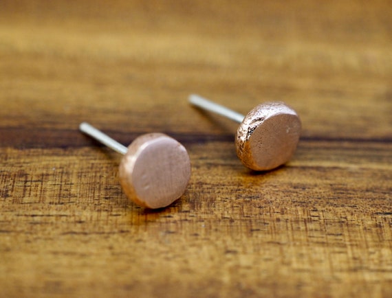 Handmade Recycled Copper Stud Earrings: Sterling Silver Posts