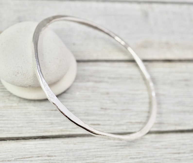 Handmade silver bracelet Sterling silver hammered bangle Gift for wife Gift for her Silver wedding gift Silver hammered bangle