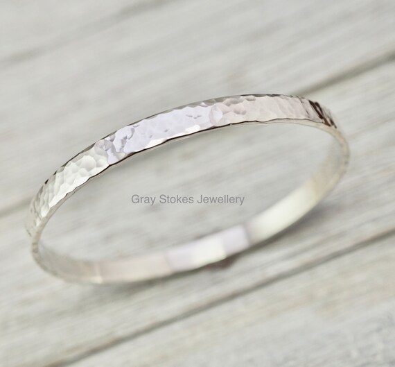 Hammered Finish Cuff Bracelet 3.2mm Width Sterling Silver - Made in the USA Hammered Finish Cuff Bracelet 3.2mm Width Sterling Silver - Made in the USA