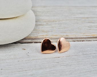 Little copper heart studs | Pure copper heart earrings | Sterling silver posts | Handmade copper jewellery | Gift for her | Best friend gift