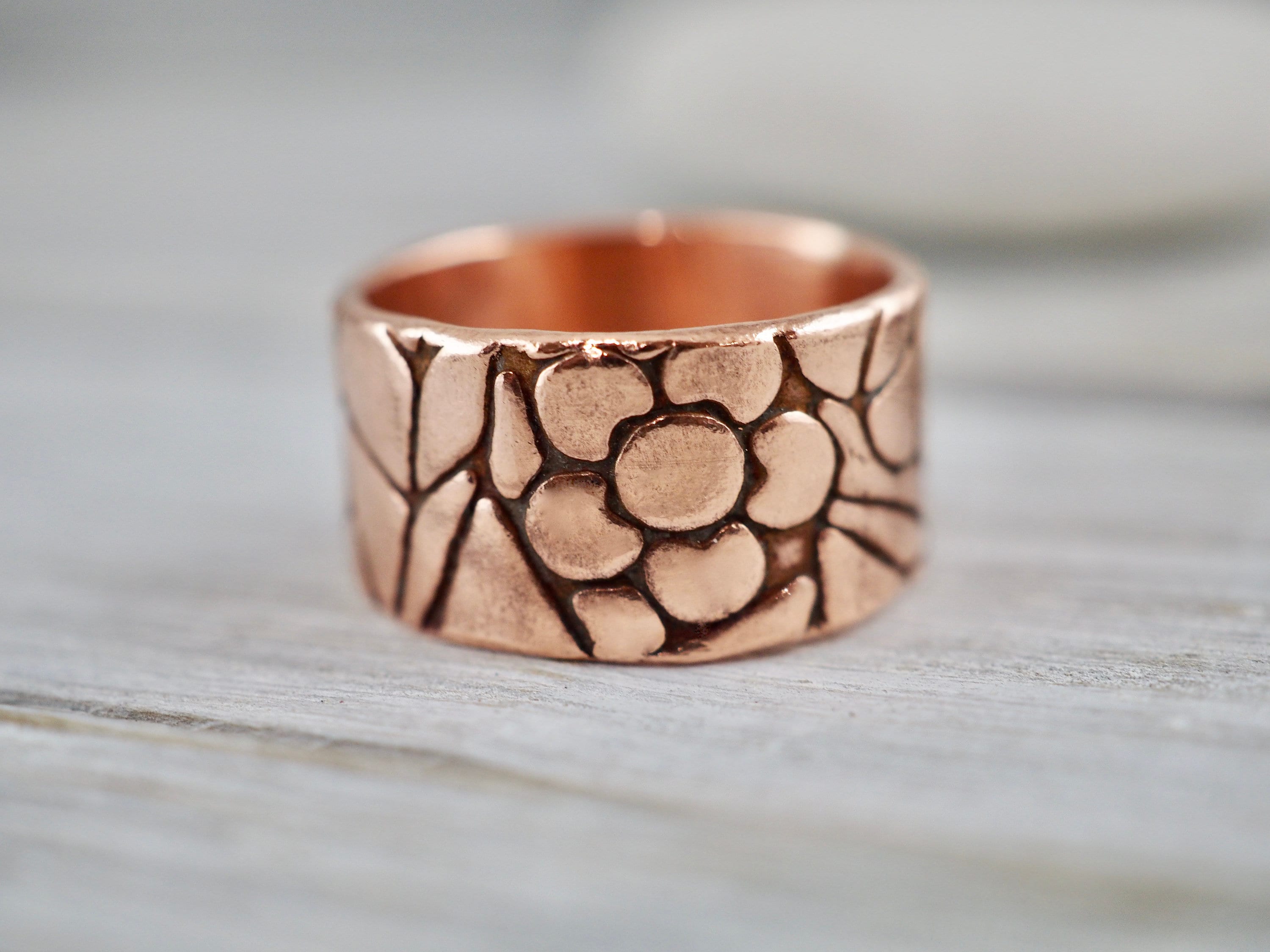Floral copper ring Wider copper ring Handmade copper jewellery