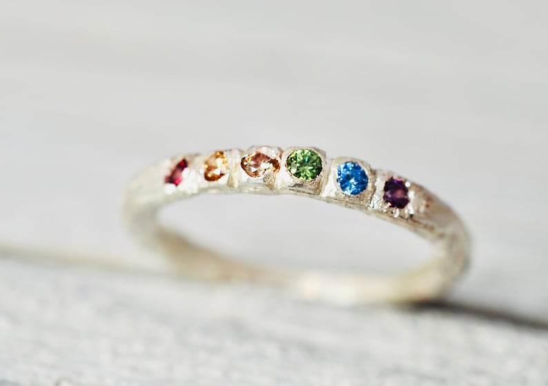 Rainbow gemstone stacking ring Multi-colour gemstone stacker Handmade sterling silver ring Gift for her Engagement ring image 2