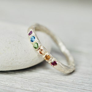 Rainbow gemstone stacking ring Multi-colour gemstone stacker Handmade sterling silver ring Gift for her Engagement ring image 4