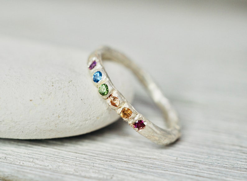 Rainbow gemstone stacking ring Multi-colour gemstone stacker Handmade sterling silver ring Gift for her Engagement ring image 4