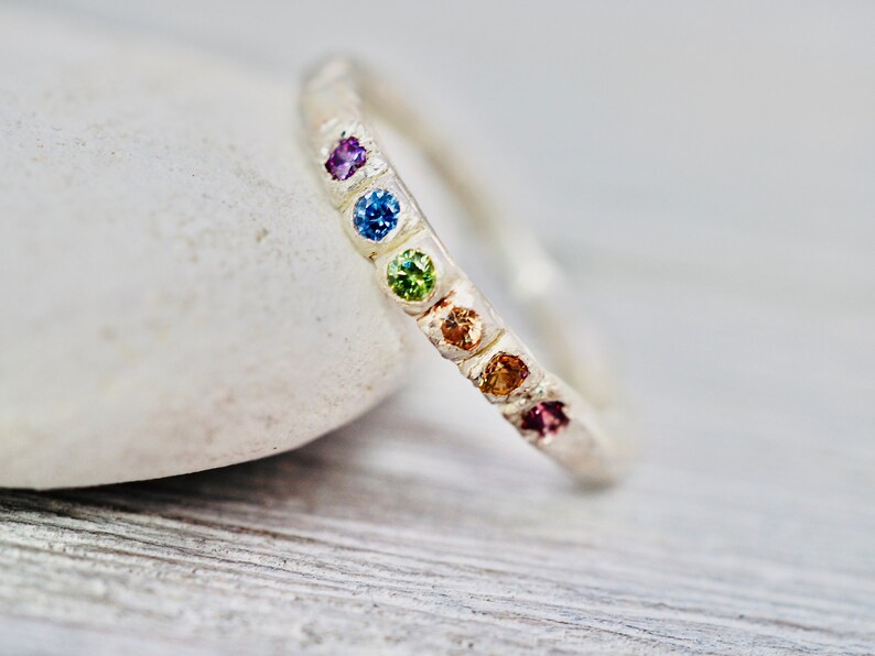 Rainbow gemstone stacking ring Multi-colour gemstone stacker Handmade sterling silver ring Gift for her Engagement ring image 5