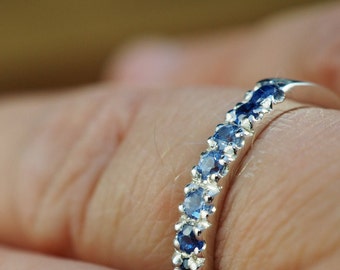 Blue sapphire ring | 925 sterling silver | French pave setting | Handmade | Engagement ring | Wedding jewellery