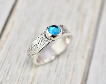 Swiss blue topaz ring | Heavy silver ring with Swiss blue topaz | Topaz Birthstone Ring | Statement topaz ring | Gift for her