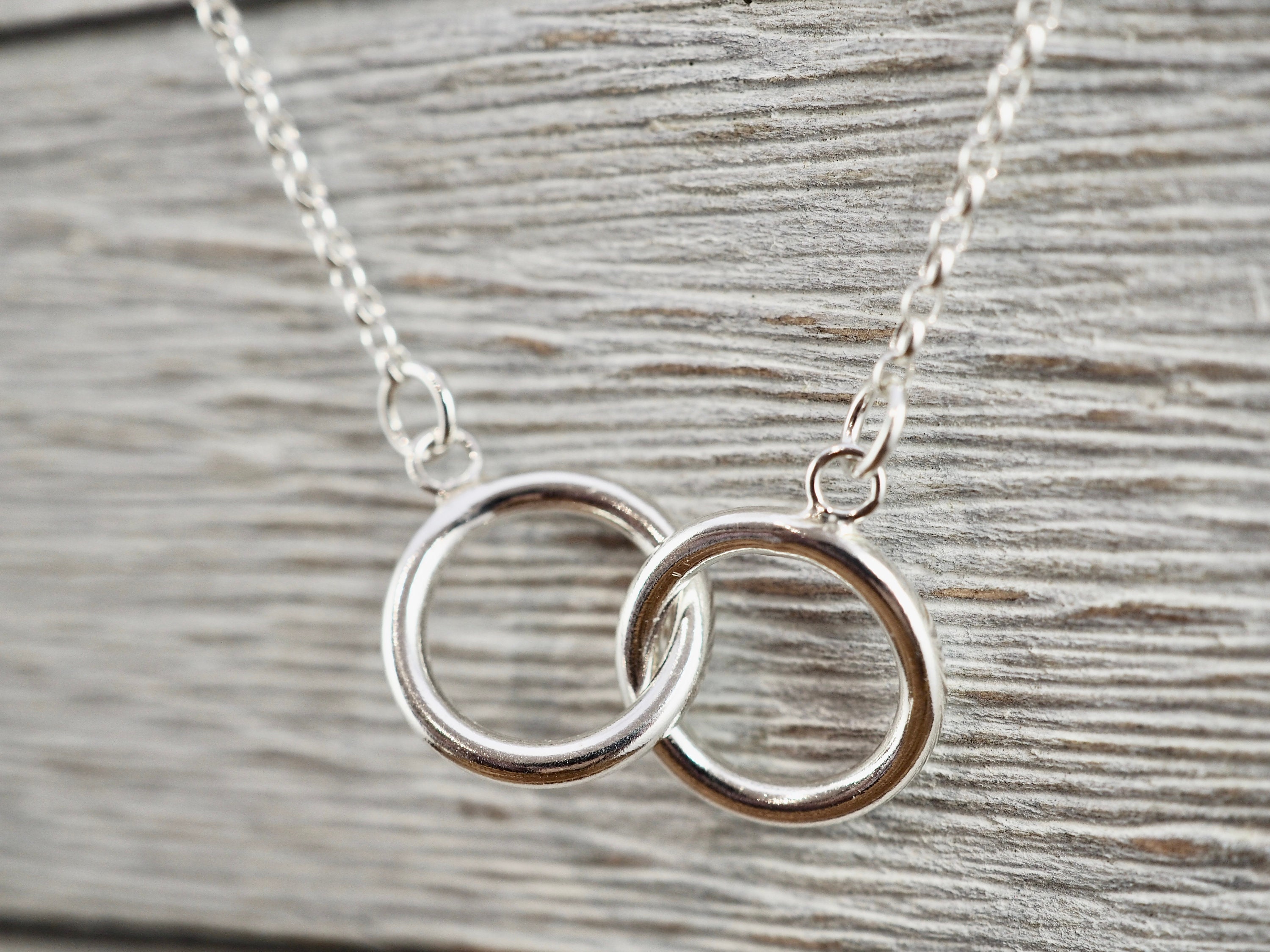 Interlocking circle sterling silver necklace Double circles necklace