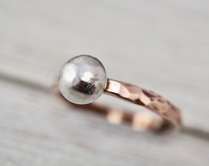 Featured listing image: Copper ring with silver ball | Copper stacking ring | Handmade copper jewellery | Copper stacker ring | Hammered copper ring | Gift for her