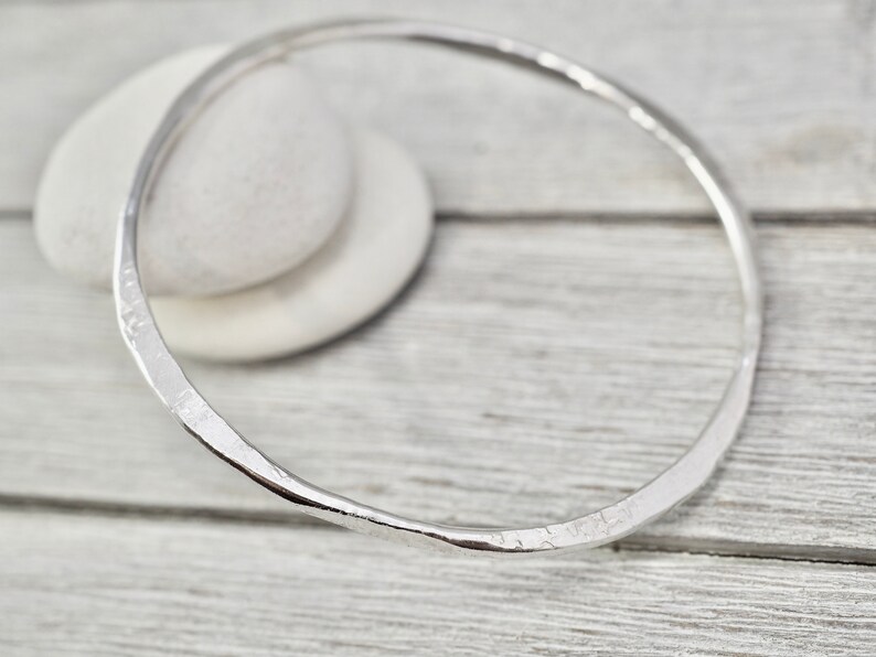 Handmade silver bracelet Sterling silver hammered bangle Gift for wife Gift for her Silver wedding gift Silver hammered bangle
