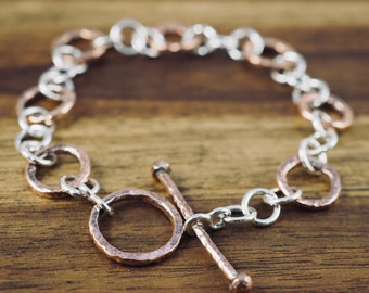Silver and copper bracelet | Classic toggle bracelet | Handmade copper jewellery | Mothers day gift | Gift for mum | Silver and copper gift