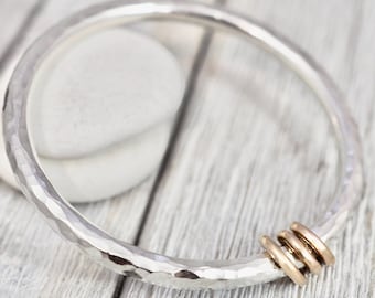 Very heavy silver bangle with gold links | Solid sterling silver bangle with gold links | Chunky silver bracelet | Gift for wife | Handmade