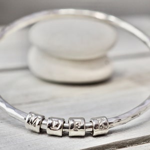 Heavy silver initial bangle | Solid sterling silver name bracelet | SIlver initial charm bangle | Handmade silver jewellery | Gift for mum