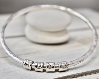 Heavy silver initial bangle | Solid sterling silver name bracelet | SIlver initial charm bangle | Handmade silver jewellery | Gift for mum