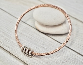 Copper bangle with sterling silver detail | Hammered copper bangle with silver loops | Handmade jewellery