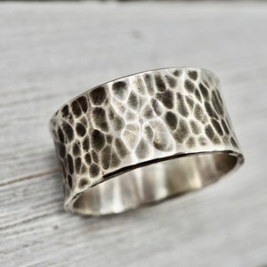 Wide hammered silver ring | Mens wide band | Mens Ring | Oxidised silver ring | Wide hammered silver ring | Unisex ring
