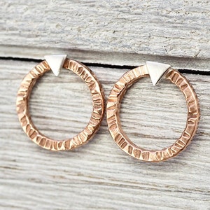 Copper earrings with sterling silver wedge | Pure copper earrings | Copper studs | Handmade copper and silver jewellery | Gift for wife