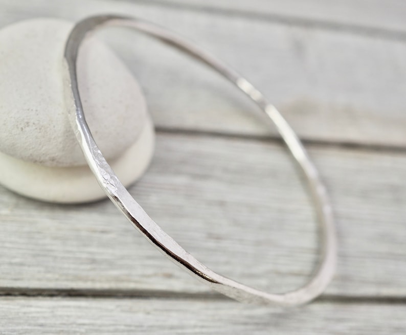 Handmade silver bracelet Sterling silver hammered bangle Gift for wife Gift for her Silver wedding gift Silver hammered bangle