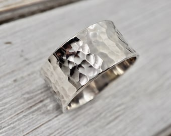 Wide hammered silver ring | Mens wide band | Mens Ring | Oxidised silver ring