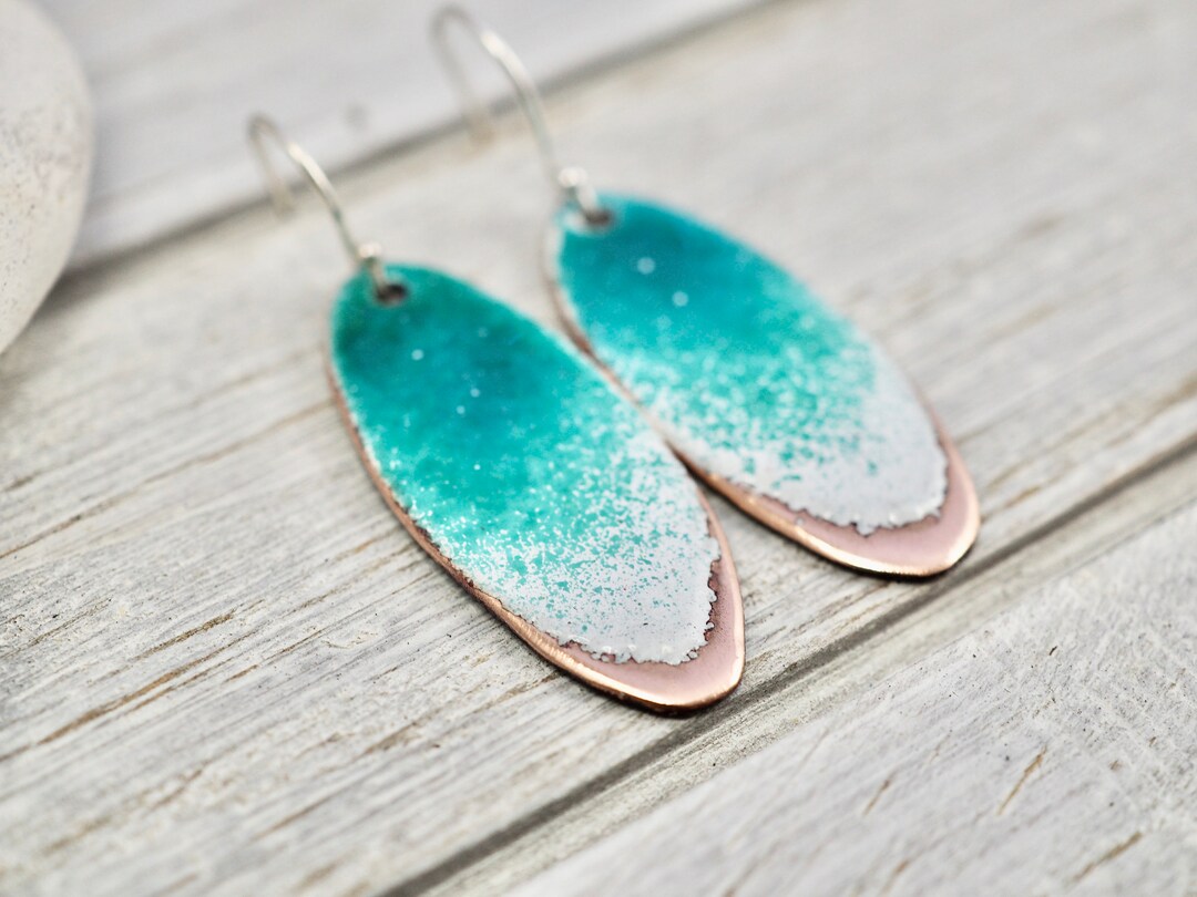 Enamel and Copper Earrings Oval Blue Enamel and Copper Earrings