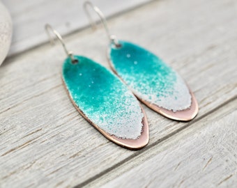 Enamel and copper earrings | Oval blue enamel and copper earrings | Handmade copper earrings | Gift for her