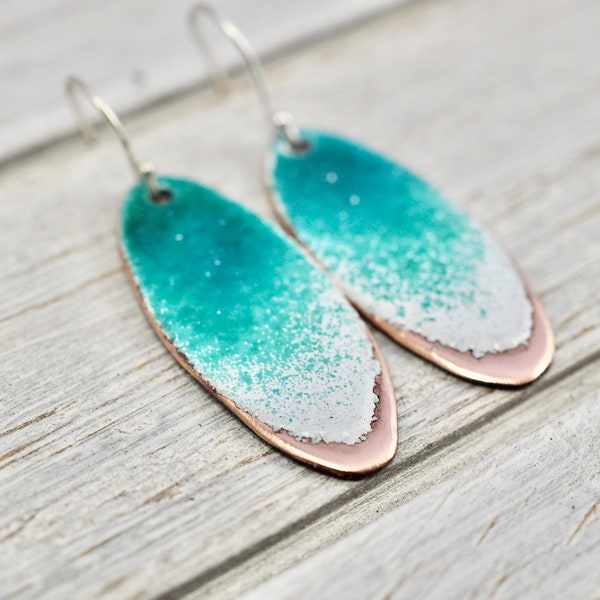 Enamel and copper earrings | Oval blue enamel and copper earrings | Handmade copper earrings | Gift for her