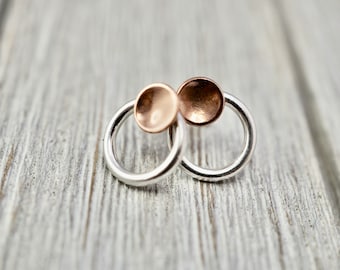 Little silver and copper studs | Sterling silver and copper earrings | Circle earrings | Best friend gift | Handmade silver jewellery