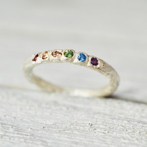 Rainbow gemstone stacking ring Multi-colour gemstone stacker Handmade sterling silver ring Gift for her Engagement ring image 3