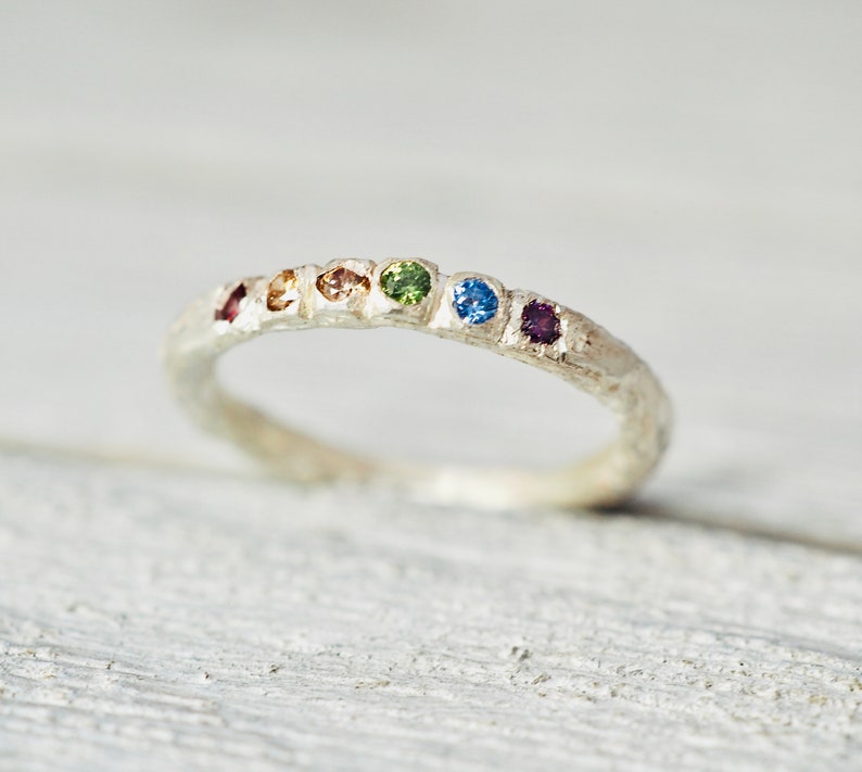 Rainbow gemstone stacking ring Multi-colour gemstone stacker Handmade sterling silver ring Gift for her Engagement ring image 3