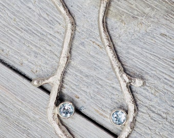 Blue topaz silver twig earrings | November birthstone earrings | Handmade sterling silver jewellery | Gift for her | Drop earrings | Bridal