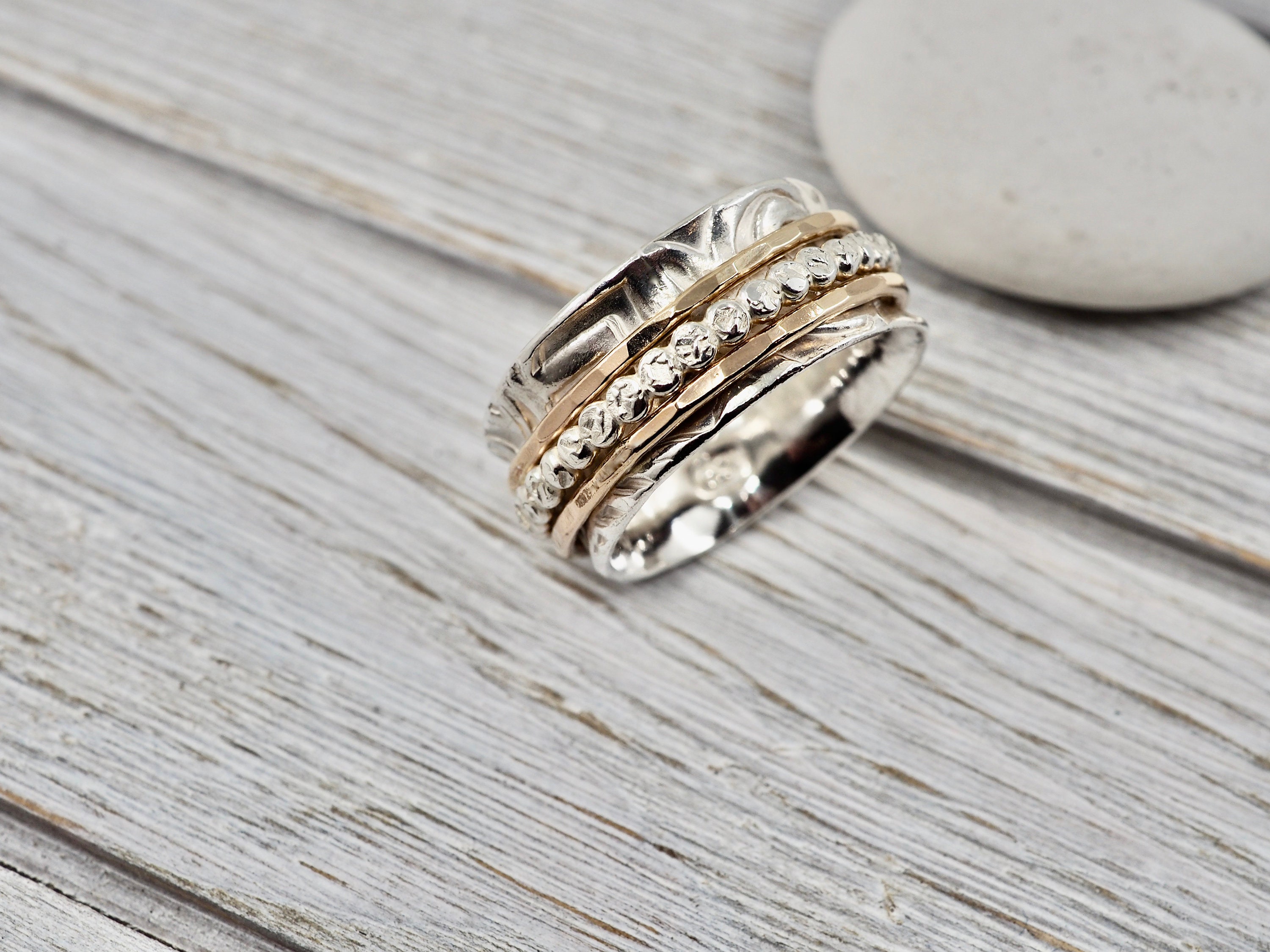 Spinner ring | Fidget ring | Anxiety ring | Sterling silver spinner ring Silver and gold ring | gift for her | Gift for wife