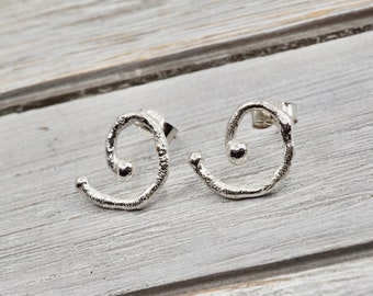 Swirl earrings | Organic solid sterling silver earrings | Sterling silver handmade jewellery | Silver studs | Gift ideas for her