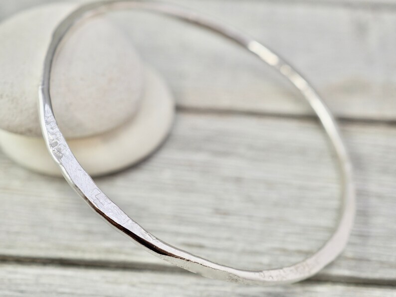 Handmade silver bracelet Sterling silver hammered bangle Gift for wife Gift for her Silver wedding gift Silver hammered bangle